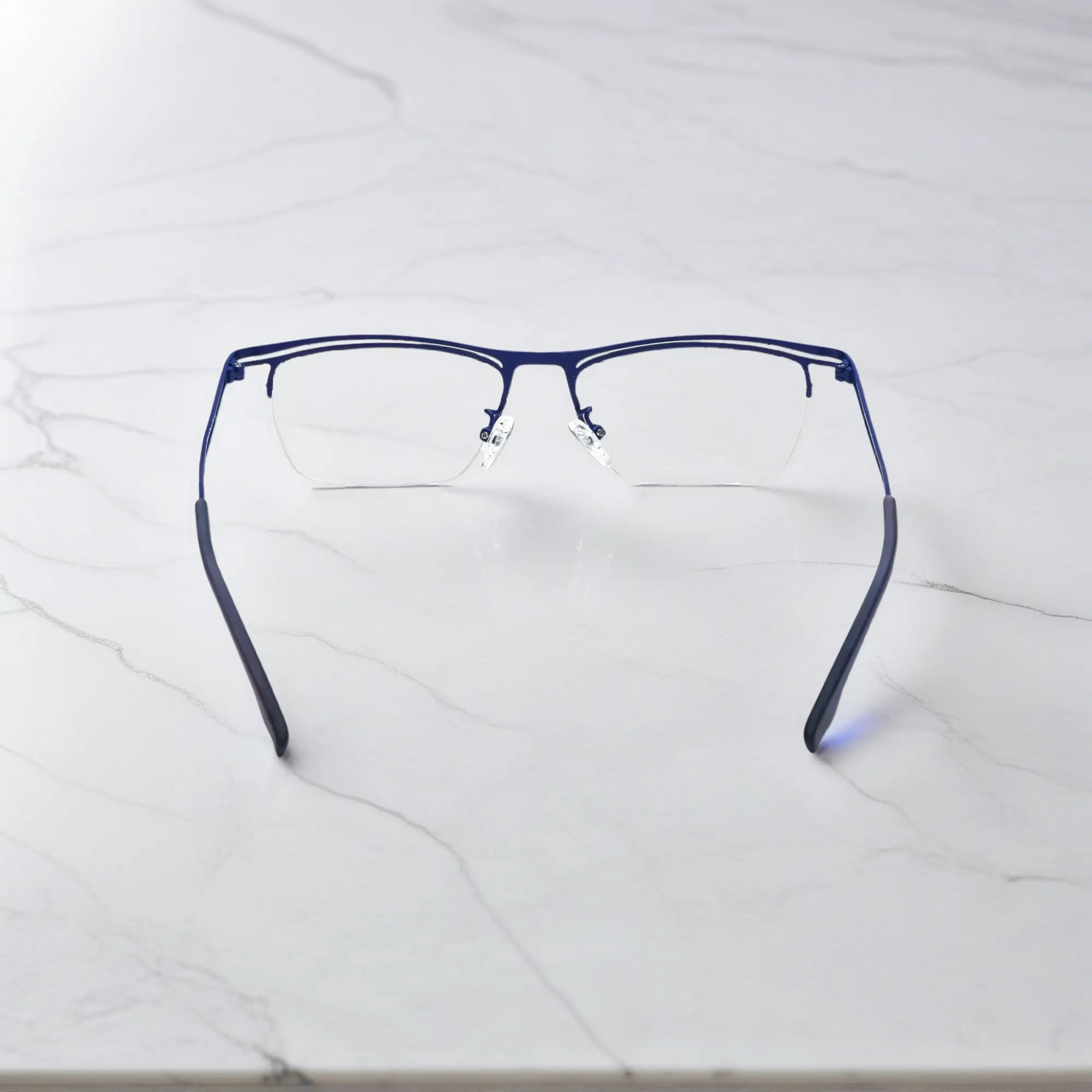 VoyueLens™ Cobalt Wave titanium semi-rim eyeglasses back view
